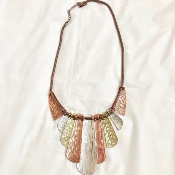 Tribal Copper Silver Gold Fan Bib Necklace - Picture 7 of 7